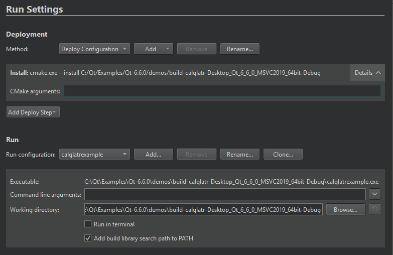 {Run Settings in the Projects mode}